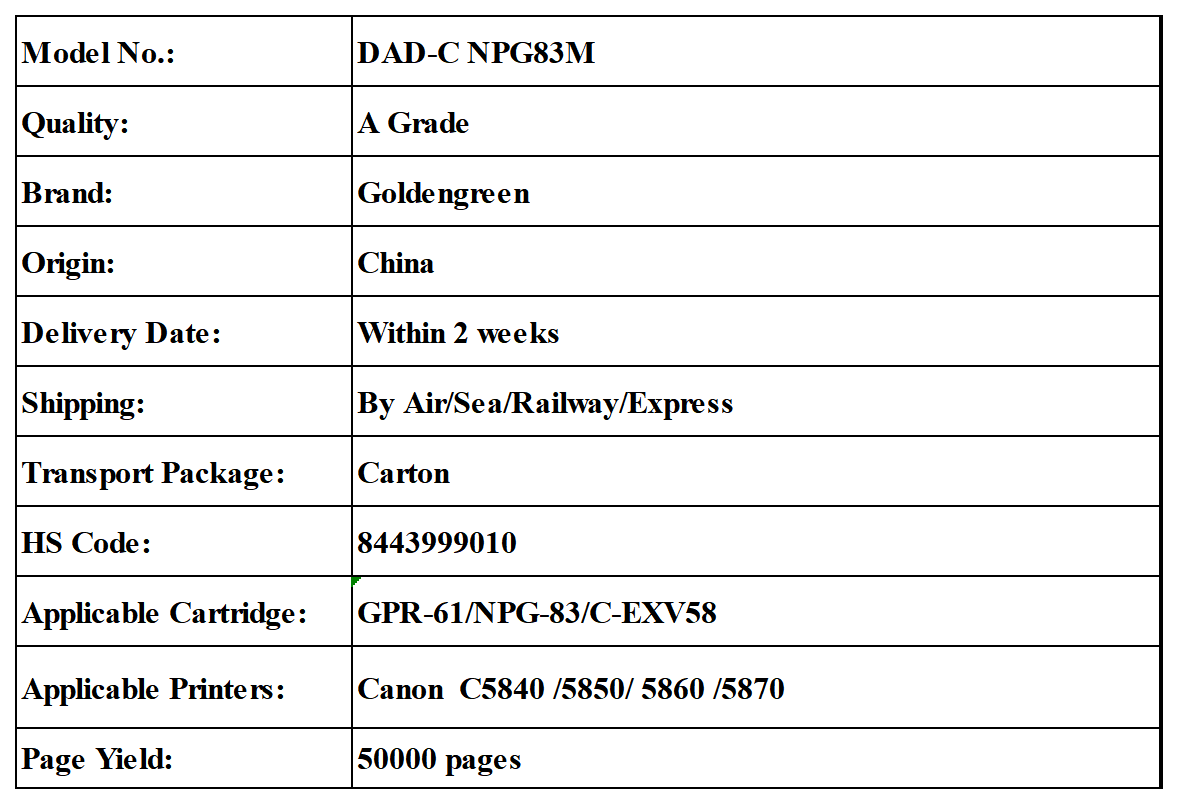 DAD-C NPG83M表格