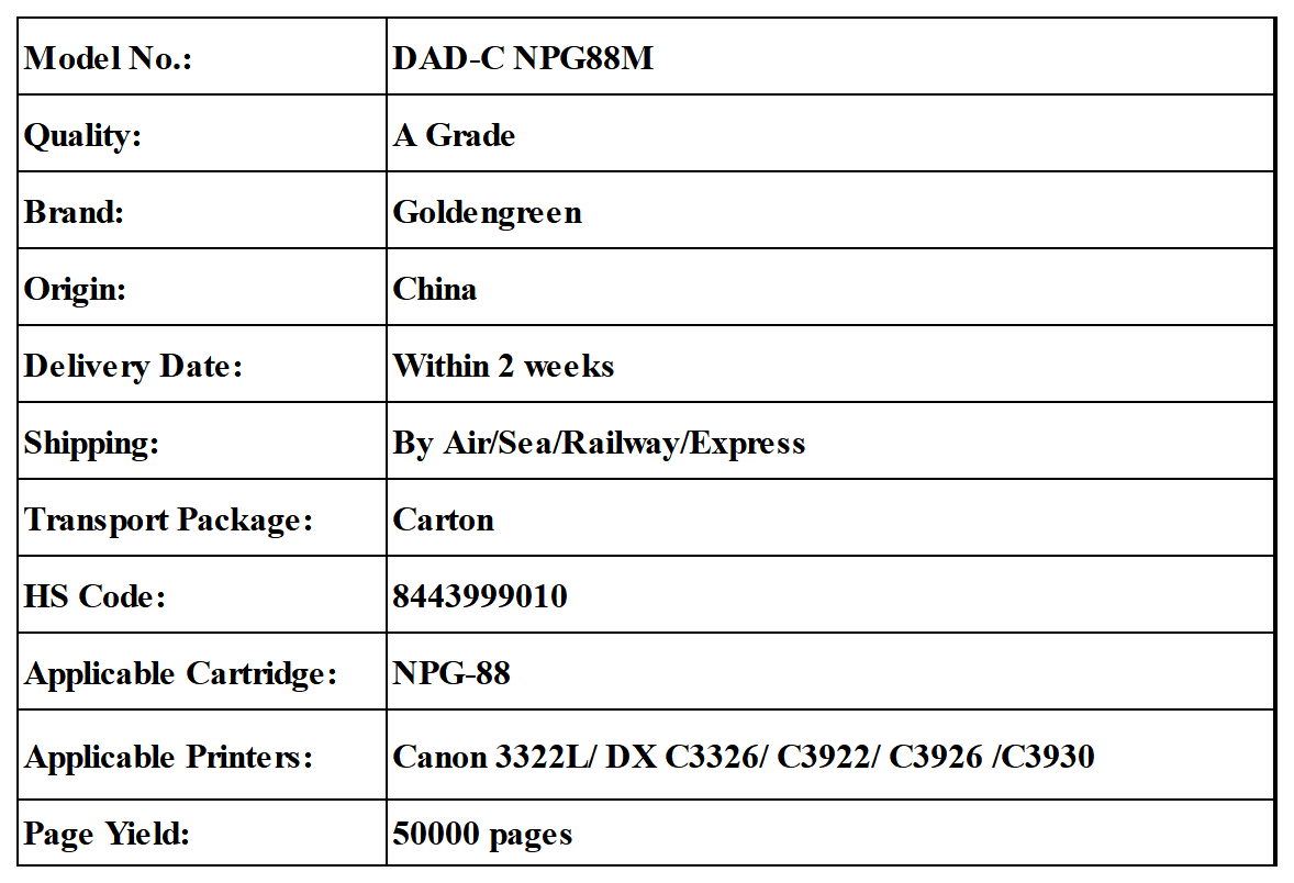 DAD-C NPG88M表格