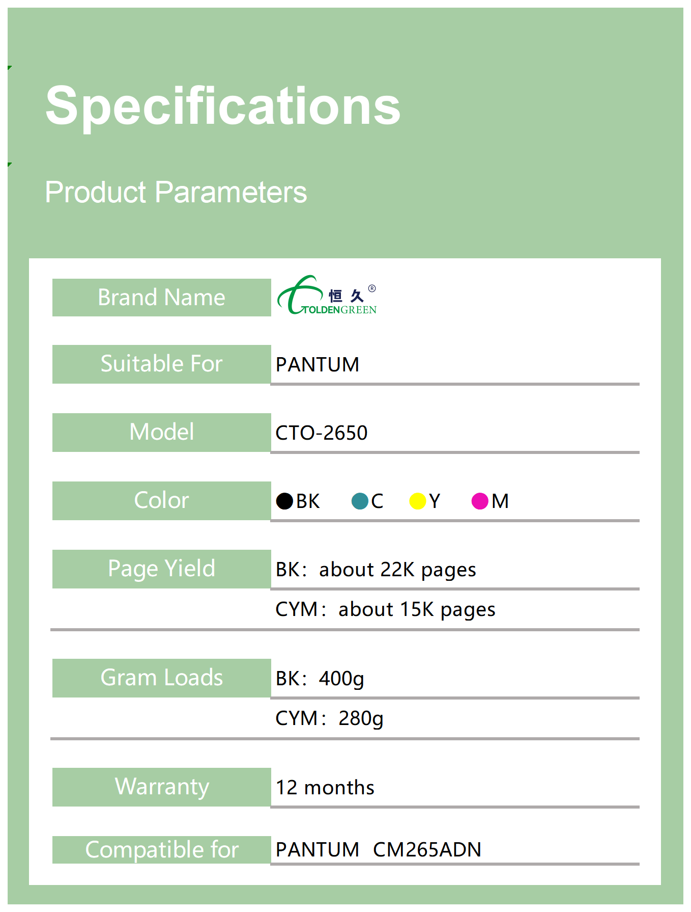 奔图碳粉表格_2650