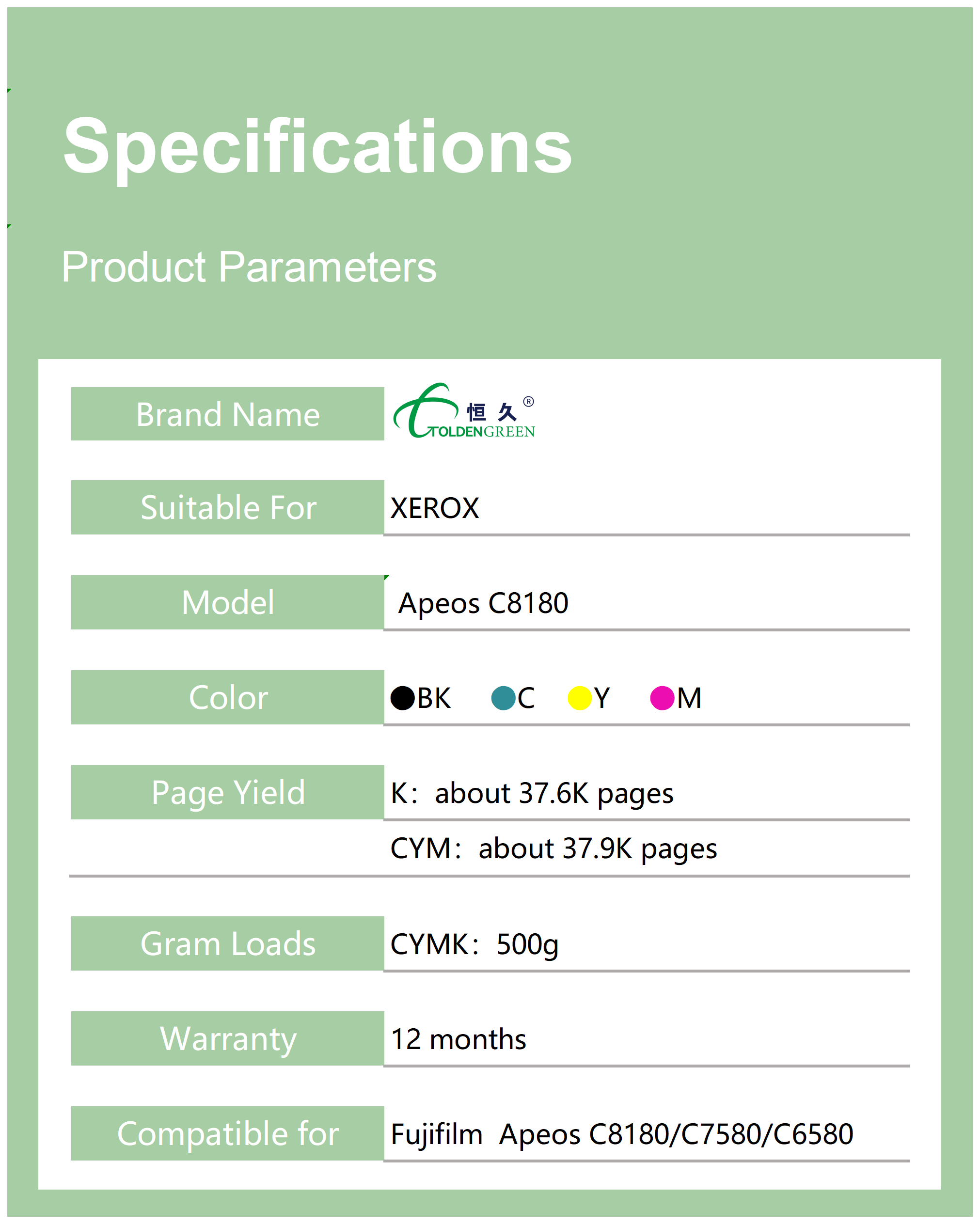 施乐碳粉表格_C8180