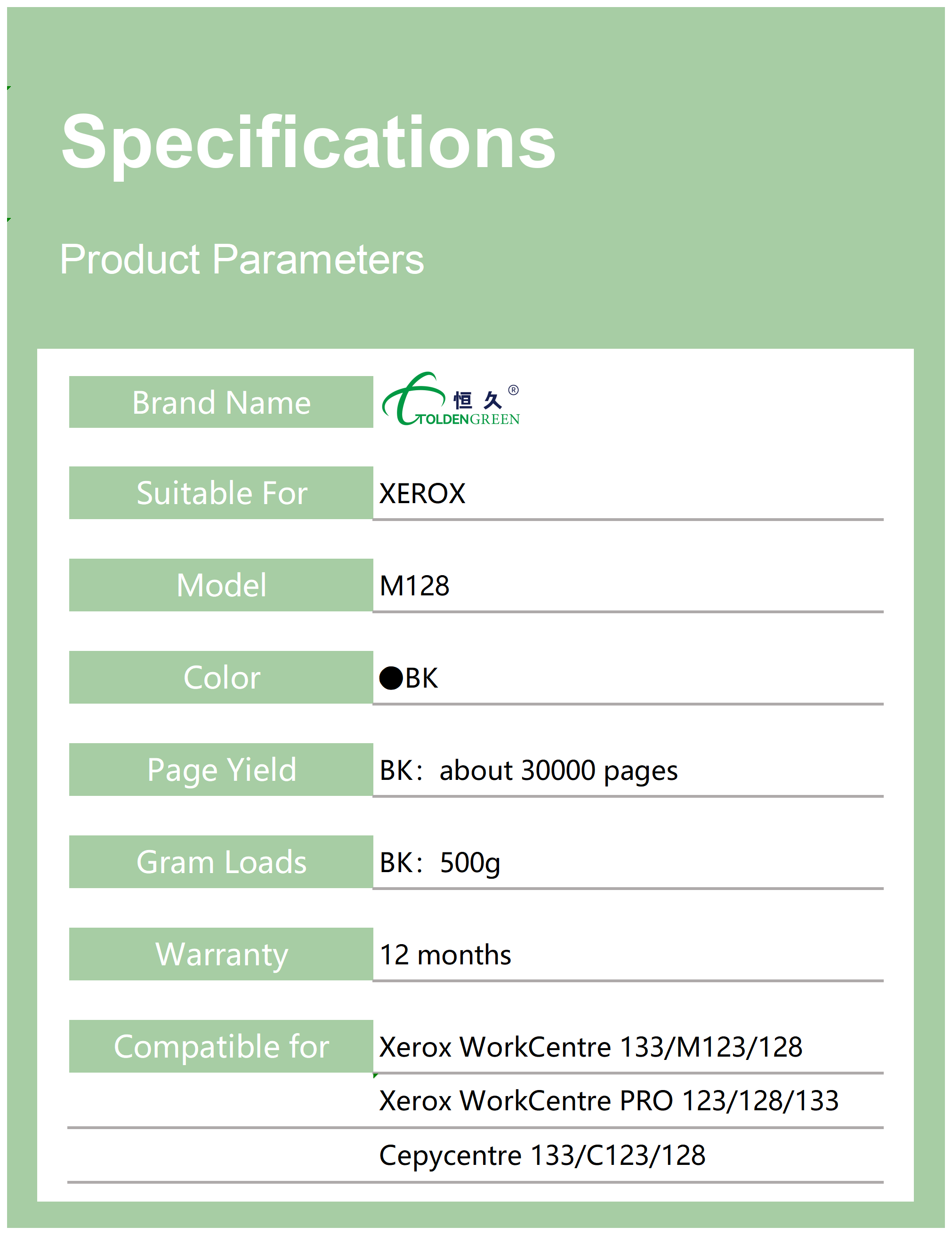 施乐碳粉表格_M128