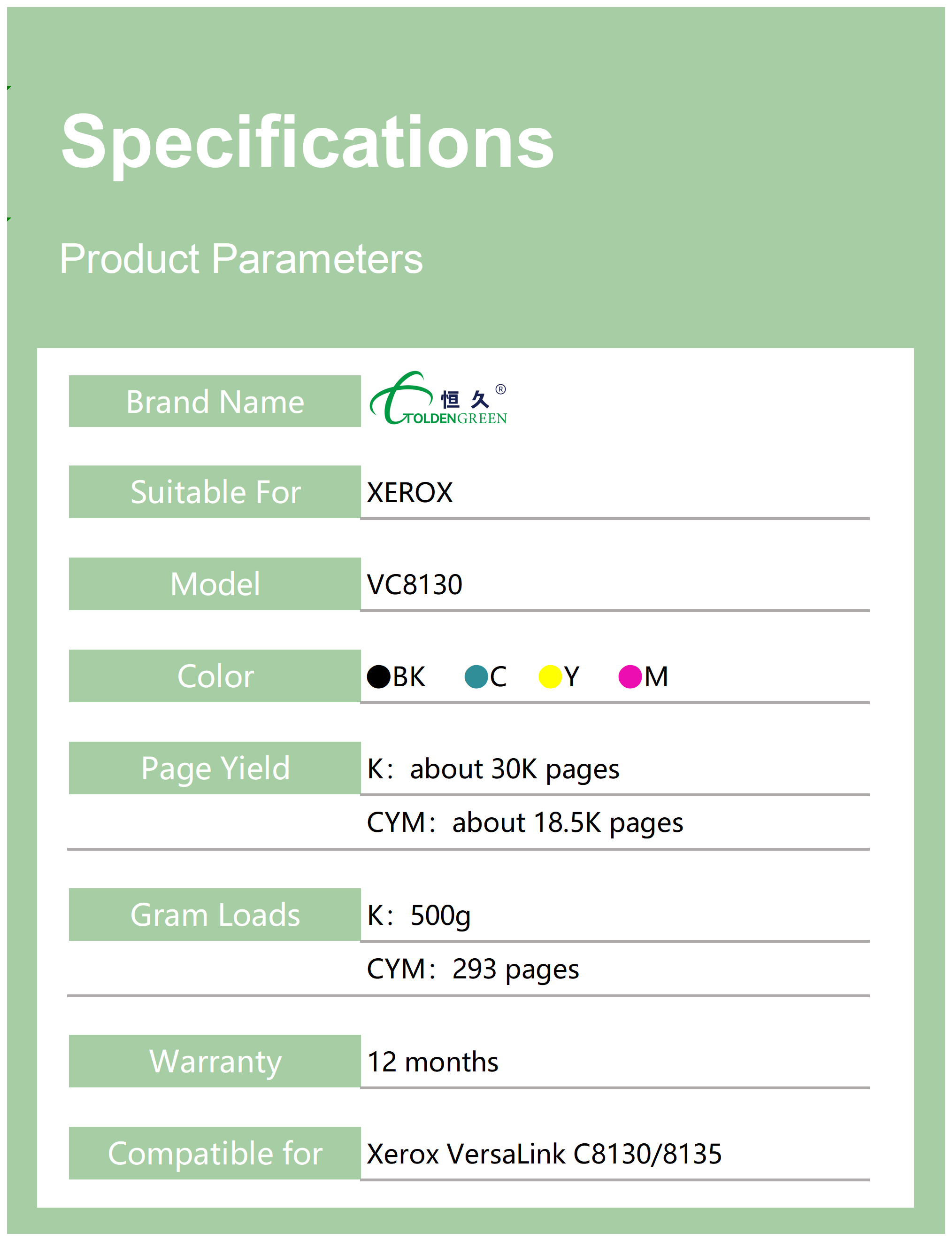 施乐碳粉表格_VC8130