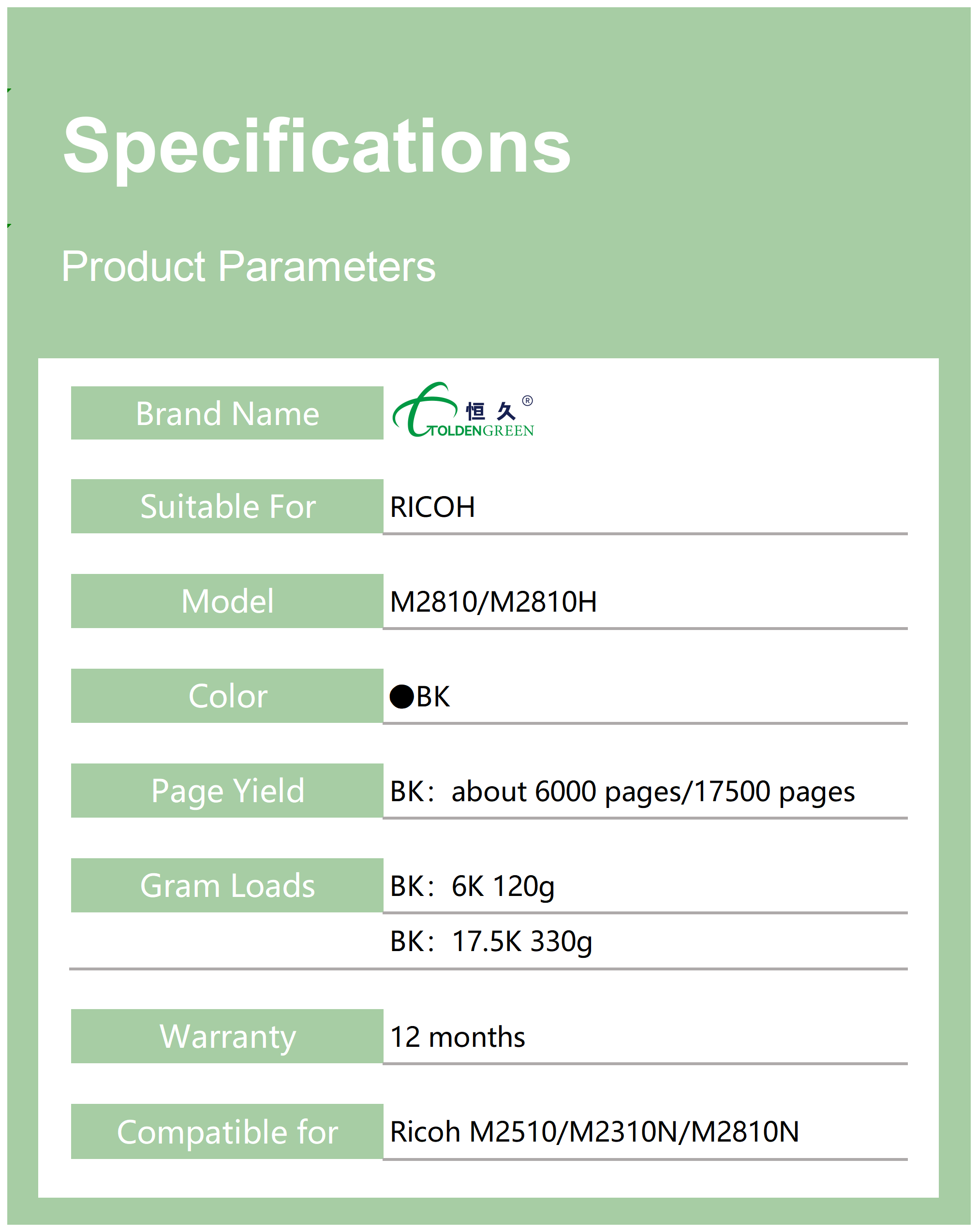 理光碳粉表格_2810