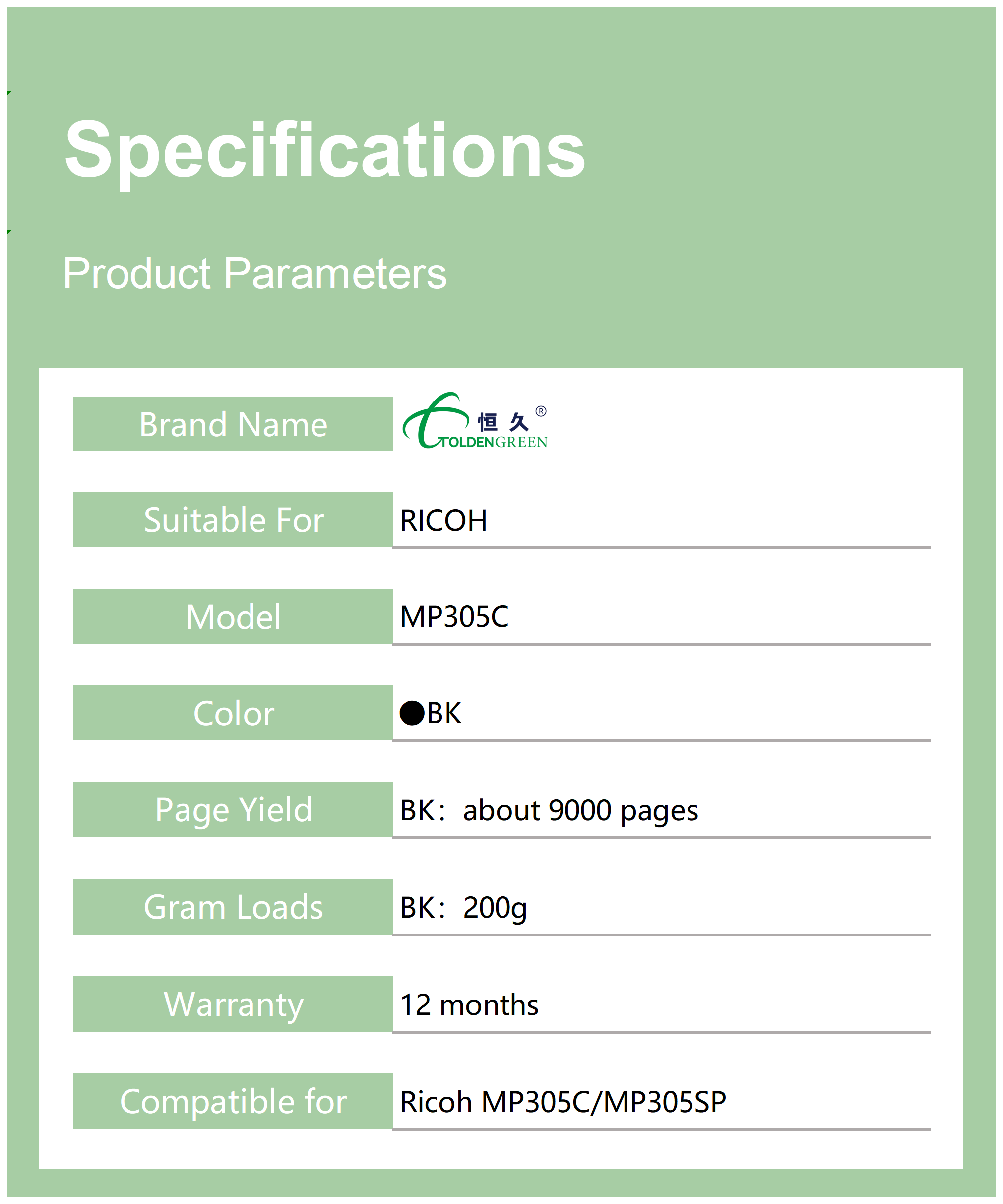 理光碳粉表格_305