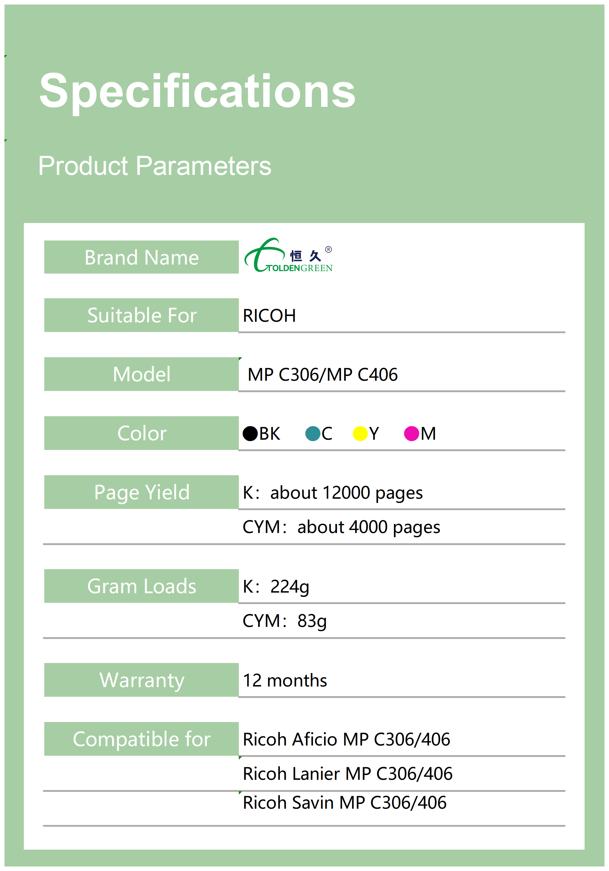 理光碳粉表格_306
