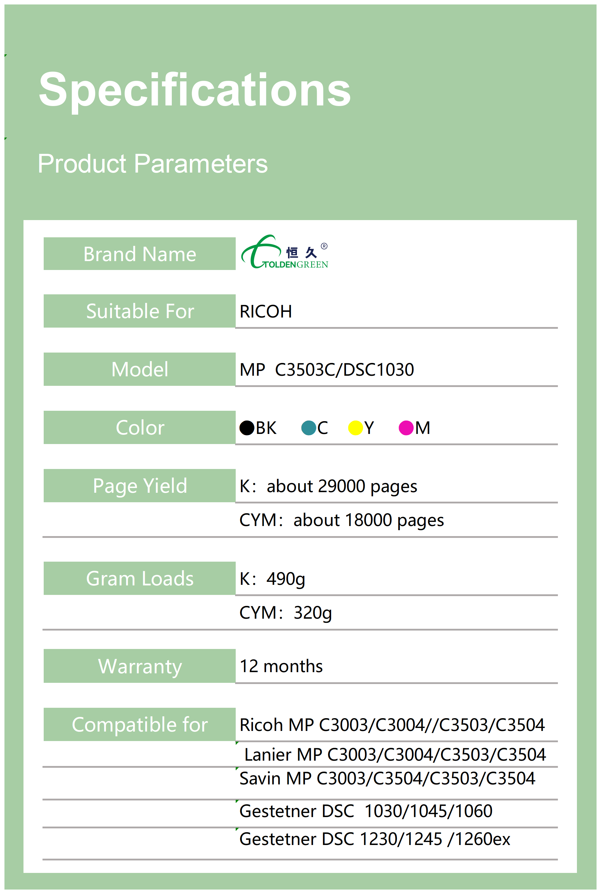 理光碳粉表格_3503